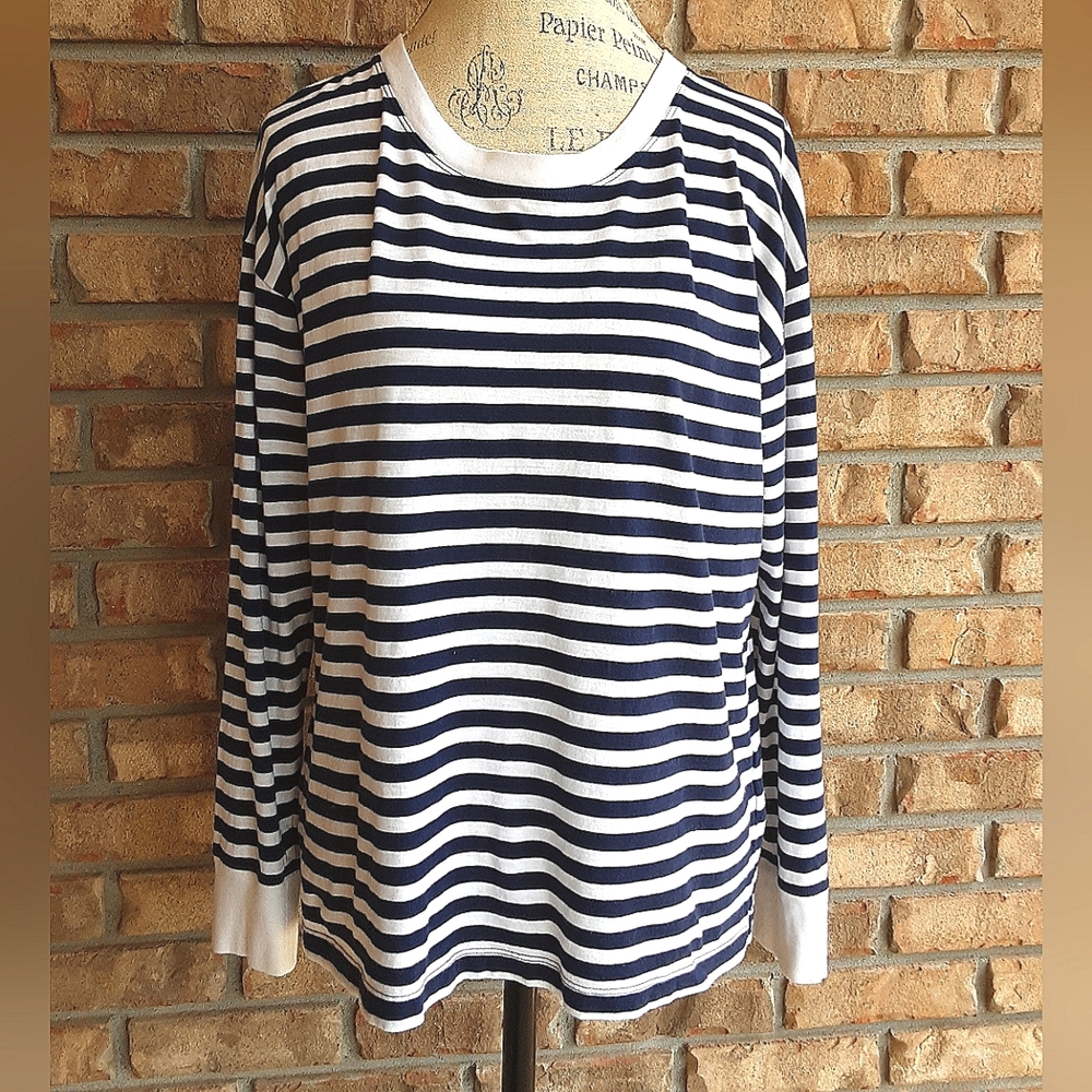 J. Crew Navy & White 100% Cotton Long Sleeve Casual Top.